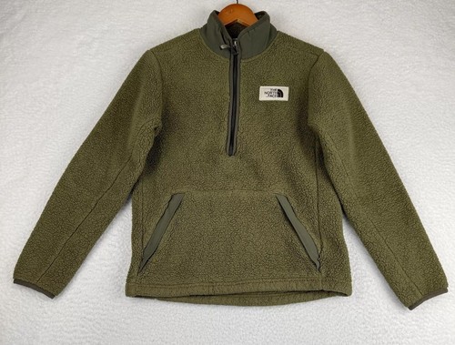 The North Face Sweatshirt Boys Large (14/16) Olive Green Sherpa Fleece Half Zip