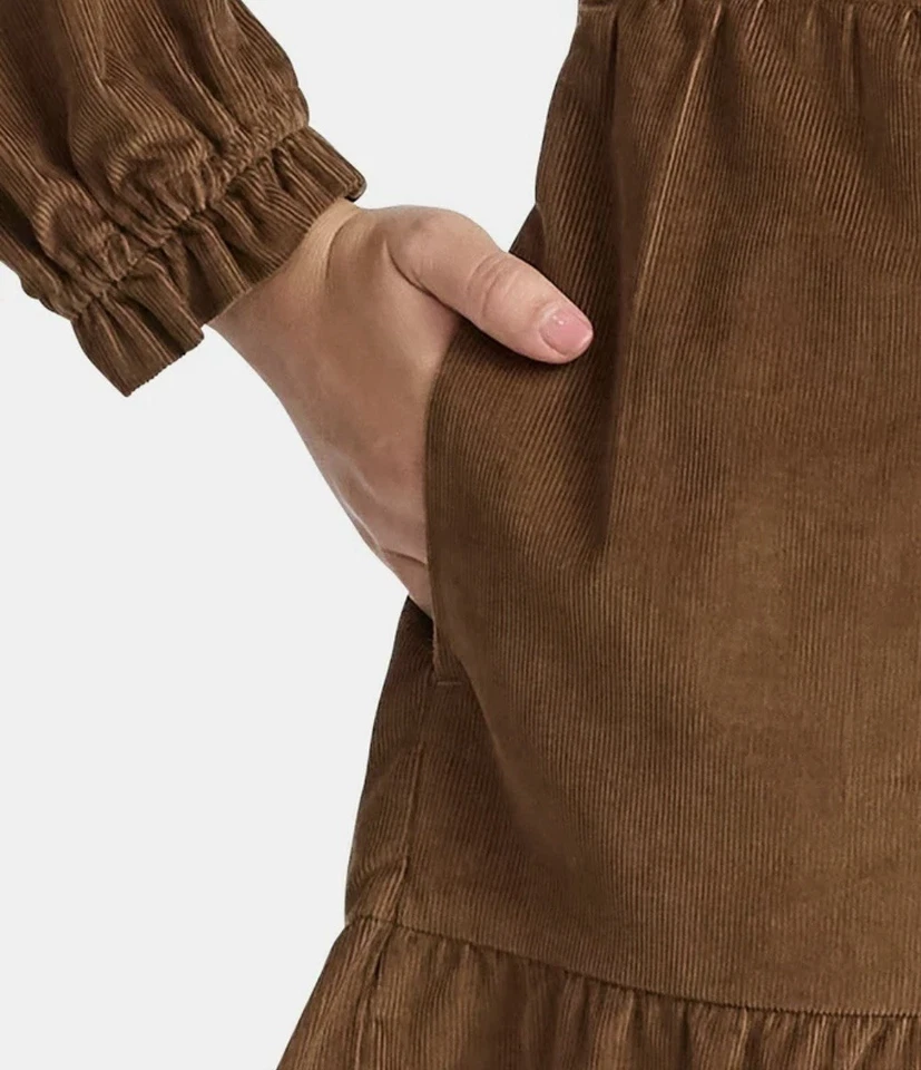 Vestido Time and Tru para mujer S (4-6) marrón manga larga en capas pana cuello en V otoño Foto 3 de 4