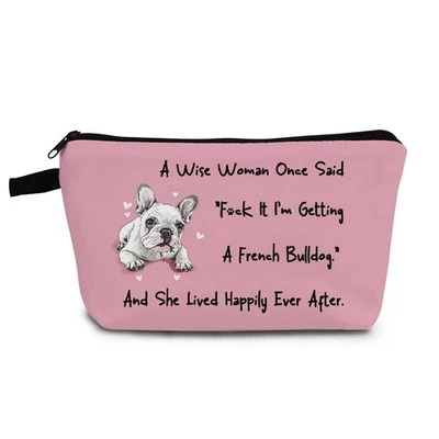 YULUENZE Wise French Bulldog Mom Cosmetic Bag French Bulldog Pattern Pink Small Cute O...
