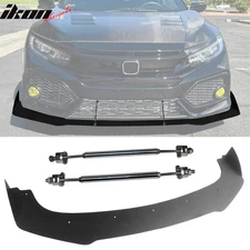 Fits 17-21 Honda Civic Hatchback AF Style Front Bumper Lip + Gunmetal Strut Rods