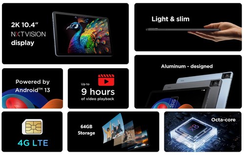 TCL TAB10 LTE Gen2 (64GB, 4GB, Wi-Fi + Celular) 10.4" Totalmente Desbloqueado 8196G - Imagen 6 de 9