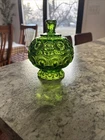 LE Smith Moon And Stars Green Covered Candy Dish Compote Vintage
