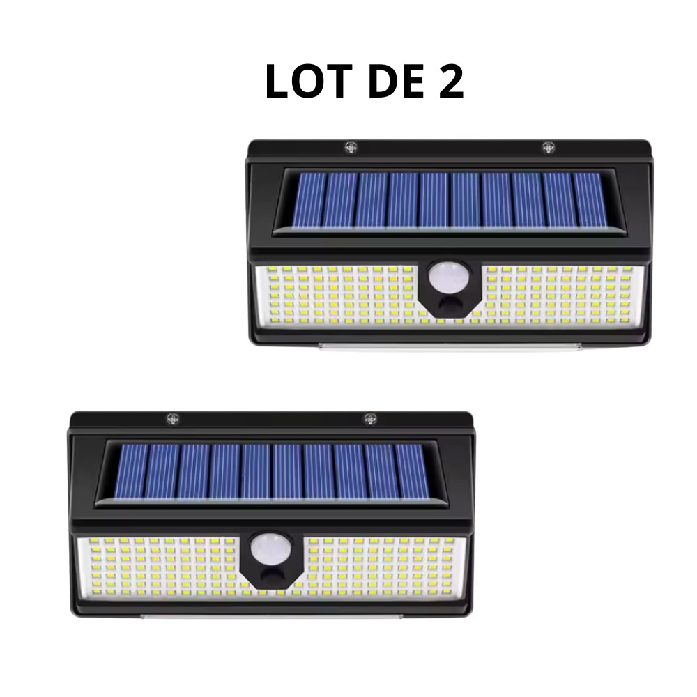 Lot de 2 lampes solaires exterieures 190 LED noires avec detecteur