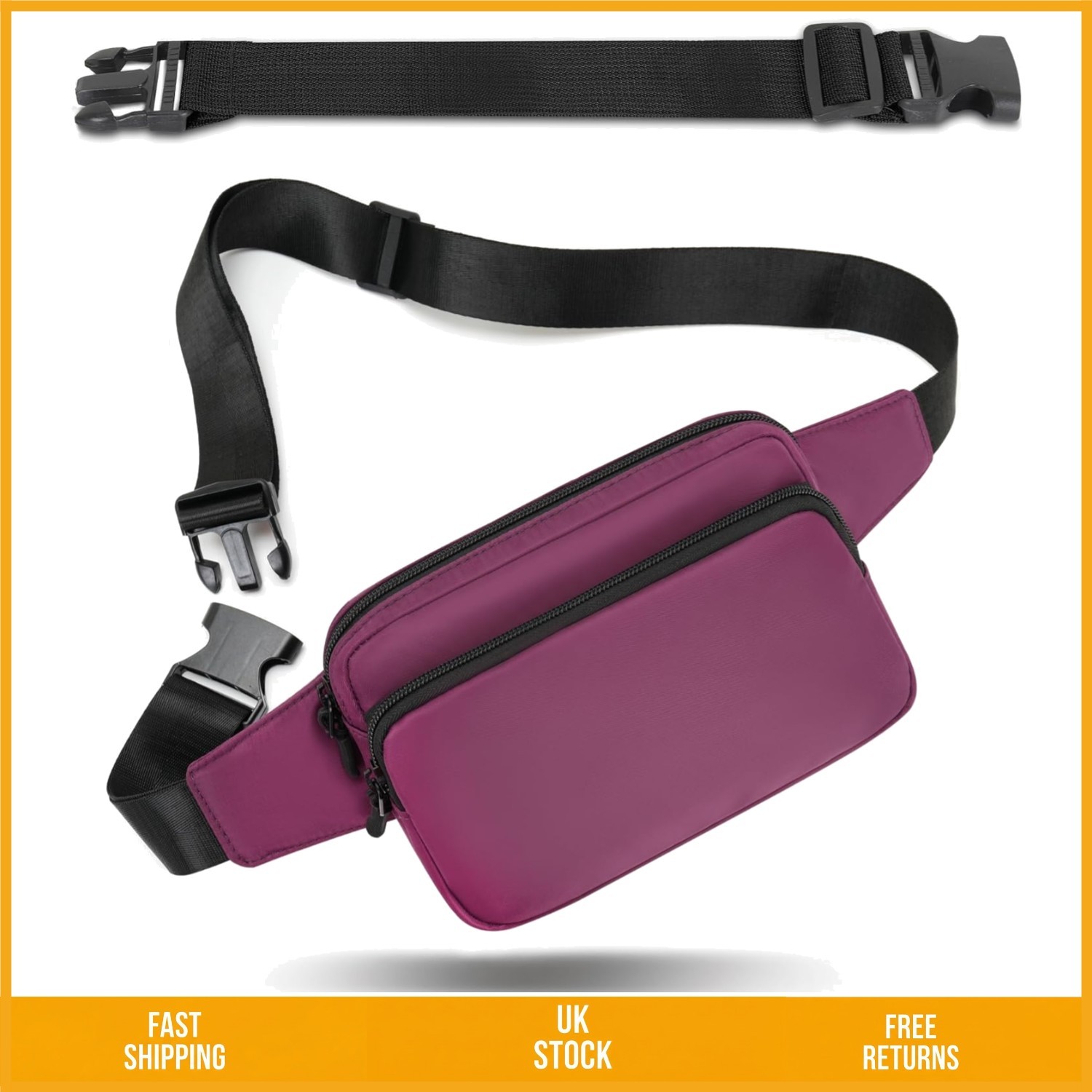 Stylish Waterproof Purple Fanny Pack Travel Waist Bag with 30cm Extended Belt