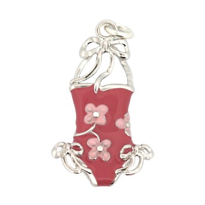 Pink Enamel Swimsuit Bathing Suit 3D 925 Sterling Silver Charm Pendant Beach