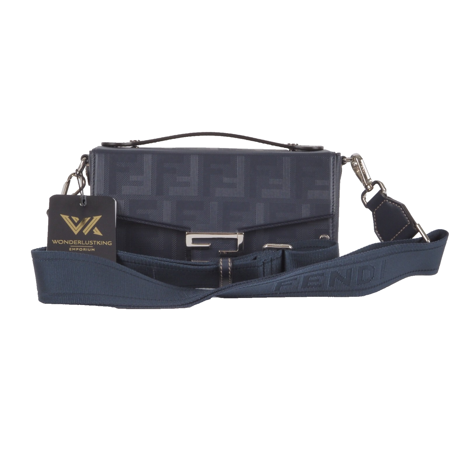 FENDI Baguette Soft Trunk Crossbody Bag in Navy Blue Luxury Designer OP 1700 Euro