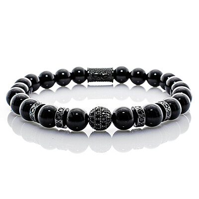 Onyx bracelet bracelet beaded bracelet beads ball black 8mm stainless steel CZ stones
