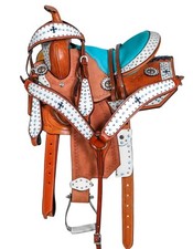 Premium Leather Western Barrel Racing Horse Saddle Tack Set Size 14" to 18" D041