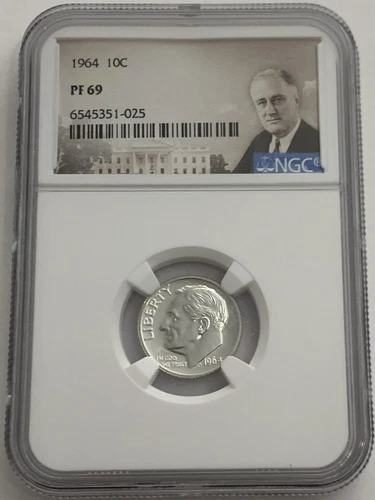 1964 Dime NGC PF69 90% Proof Silver Franklin D Roosevelt 10C Portrait