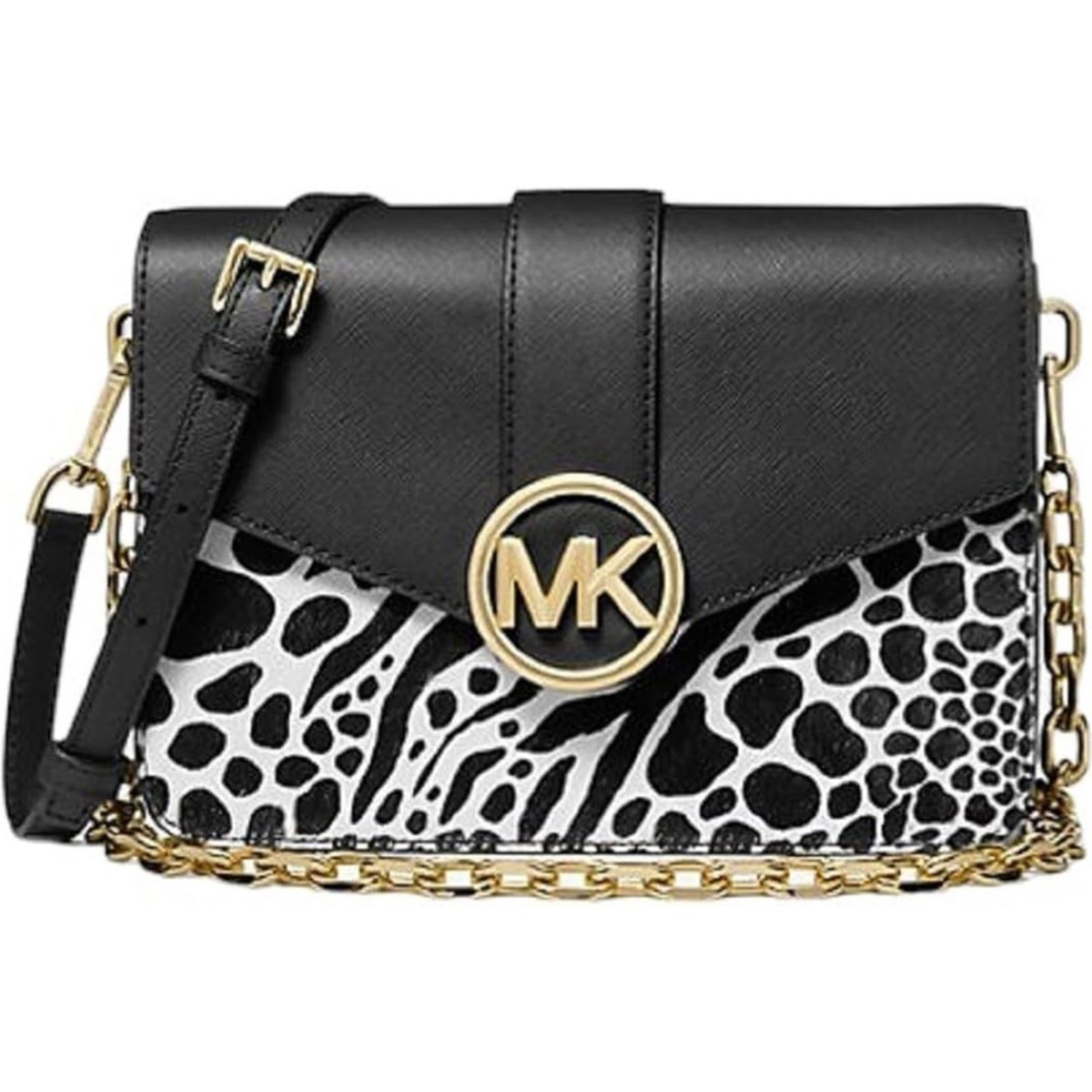 Michael Kors Carmen Medium Crossbody (Black Animal Print