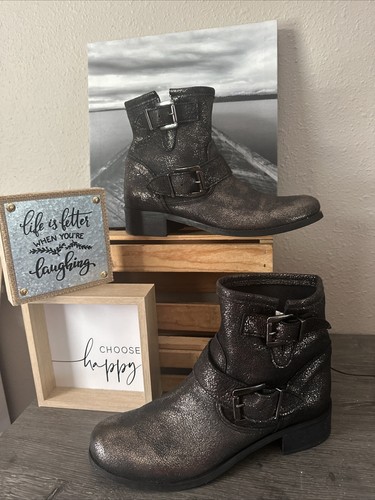 Prima Donna Black Bronze Metallic Leather Buckled Ankle Boots Euro 38 EUC-MINT