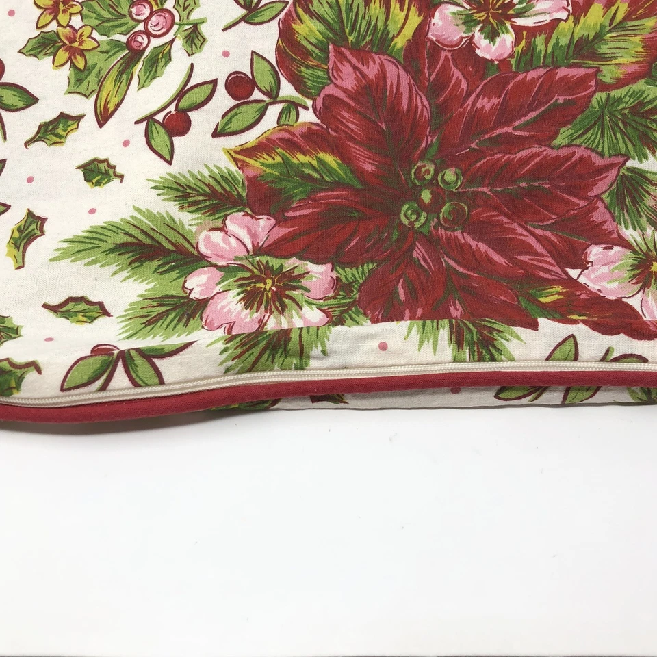 APRIL CORNELL Christmas Pillow Covers Poinsettia Red Piped 20" Square Set of 4 - Image 4 of 4