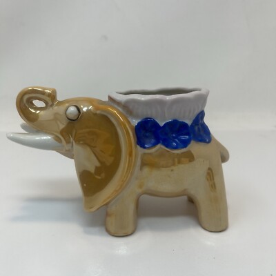 Vintage Lusterware Elephant Planter Vase Made In Japan w/Trunk Up