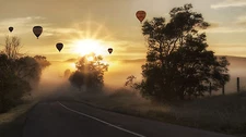 Hot Air Balloons Floating in Surreal Fog Myst Landscape -17"x22" Art Print-00020