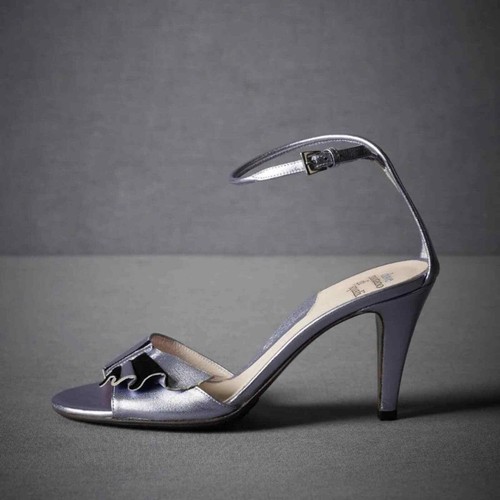 BHLDN Anthropologie Dove Nuotano Gli Squali Metallic Slingback Heels Sz 36.5 - Picture 4 of 12