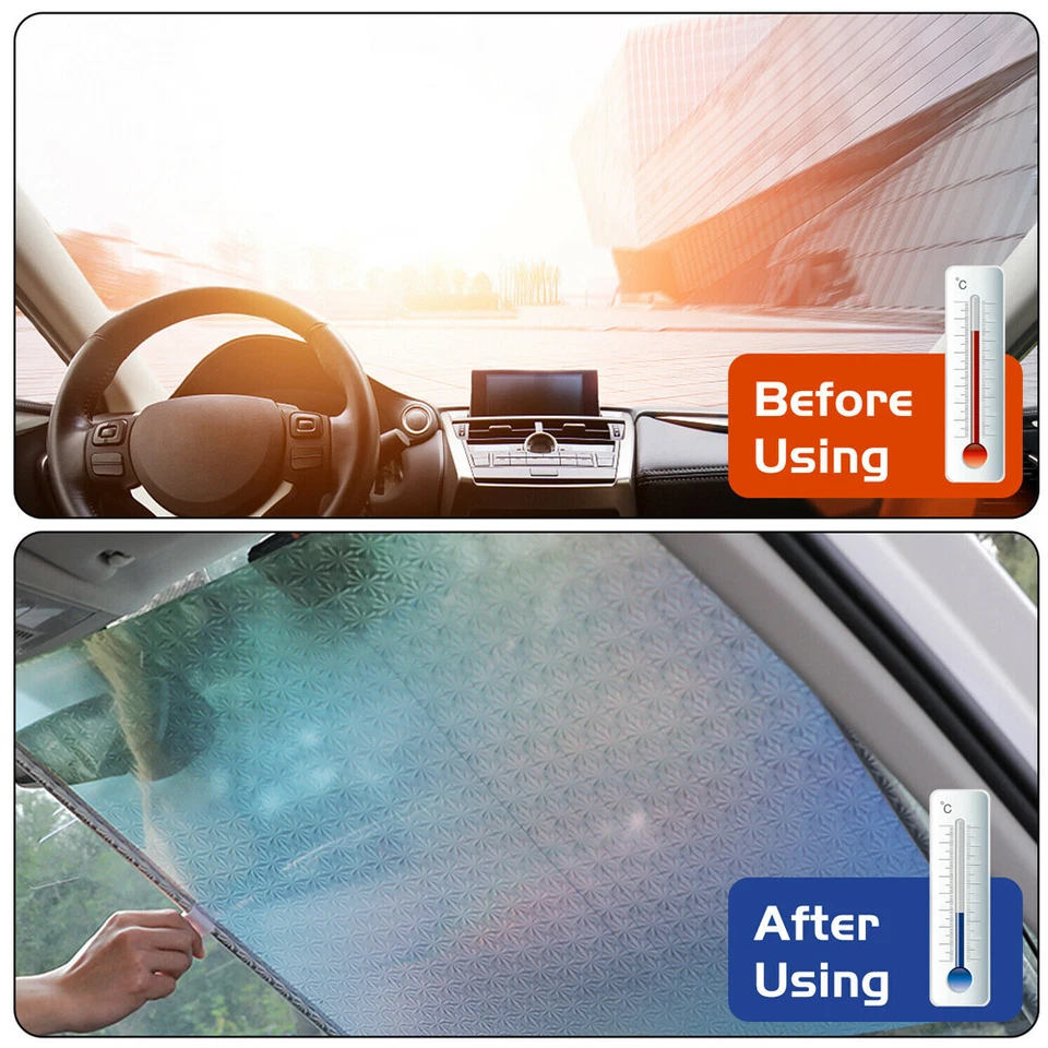 Universal Car Front Windshield Sun Shade Cover Retractable Window UV Block Visor - Image 3 of 4