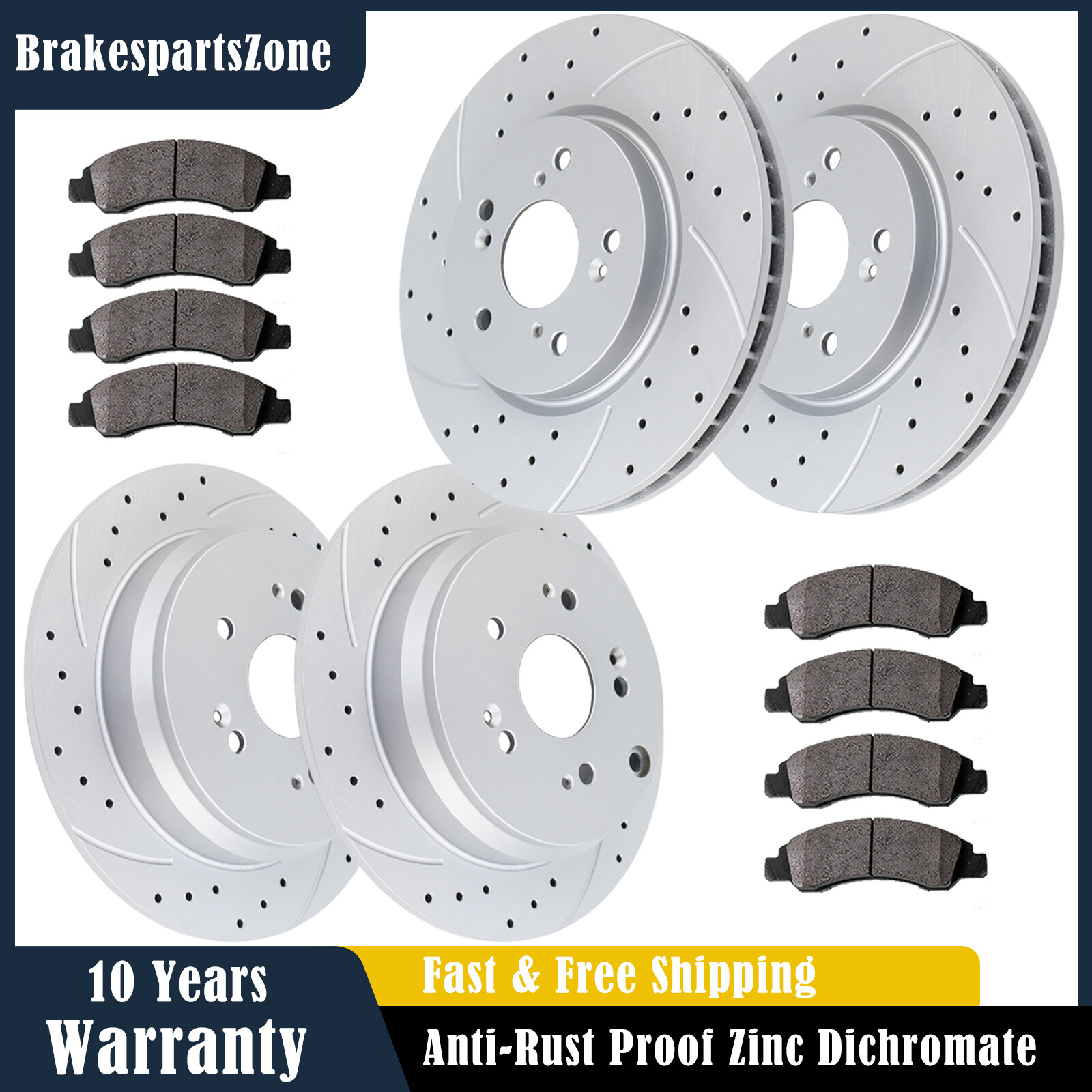 Complete Front Rear Brake Rotors Ceramic Pads Set Max Advanced Brakes Front &amp; Rear Brake Kit For Honda CR-V 2007-2016 - Premium OE Rotors &amp; Ceramic Pads Honda CR-V Brake Rotors And
