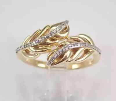 0.50Ct Round Real Moissanite Leaf Crossover Engagement Ring Yellow Gold Plated