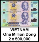 Vietnam Polymer ONE MILLION Dong (2 x 500,000) Uncirulated SHIPPING From CANADA
