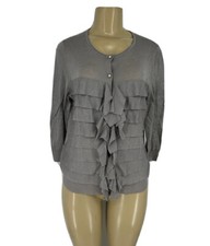 Ann Taylor Medium Ruffled Button Down Sweater Cardigan Wool Blend 3/4 Sleeve DV6