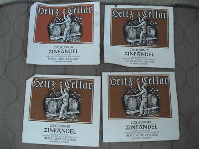 Rare Lot of 4 Vintage Used Heitz Cellar California Zinfandel Wine Bottle Labels