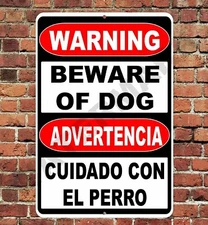 Warning Beware Of Dog English Spanish Sign Metal Aluminum 8"x12" Bilingual