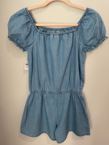 Girl's Gap Soft Chambray Short Puff Sleeve One Piece Romper, size large - Picture 6 of 10