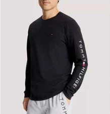 Tommy Hilfiger Men's Black Flag Logo All Cotton Regular Fit Long Sleeve T-Shirt