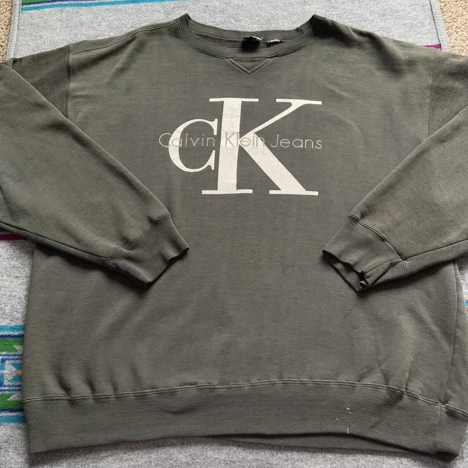 vriendelijk Milieuvriendelijk maagpijn Vintage Green Calvin Klein Big Logo Embroidered Sweatshirt Size XL | eBay