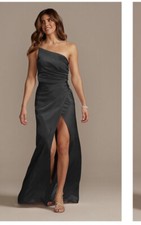 Galina Signature GS290018 charmeuse draped one shoulder bridesmaid dress SZ 18