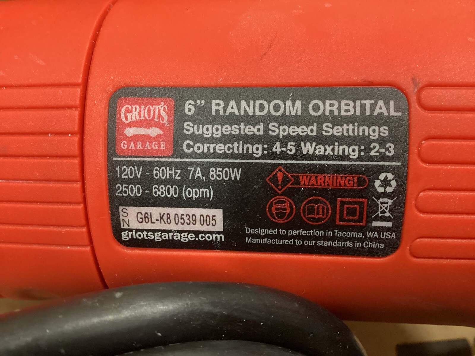 GRIOT'S GARAGE 6 INCH RANDOM ORBITAL POLISHER