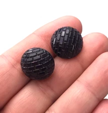 Two Matching Antique Victorian Dark Cobalt Blue Glass Brick Pattern Dome Buttons