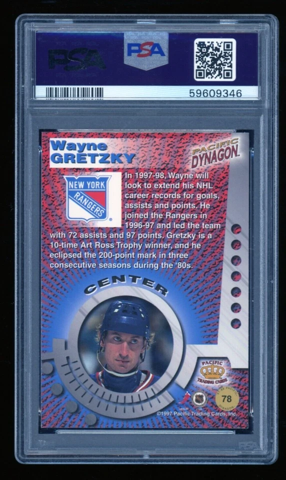Wayne Gretzky 1997-98 Pacific Dynagon Silver #78 NYR PSA 9 POP 5 ONLY 1 HIGHER - Image 2 of 2