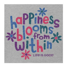 Medium NWT Women's Life is Good Happiness Blooms From Within Gray LS Crusher Vee