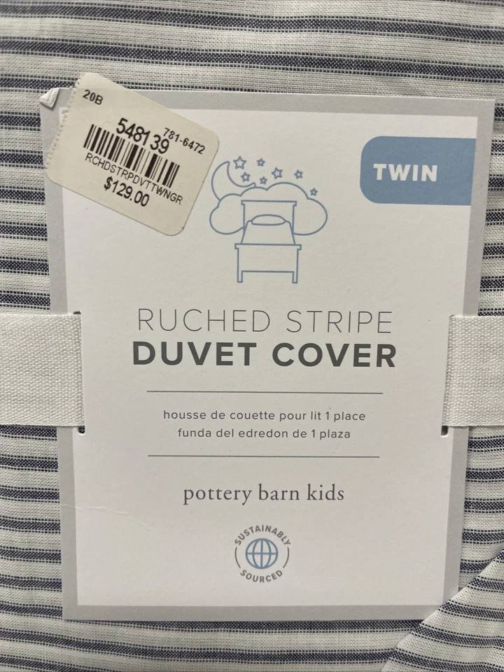 Pottery Barn собранный в Рюш синий/белый в полоску двойной пододеяльник - Изображение 3 из 4