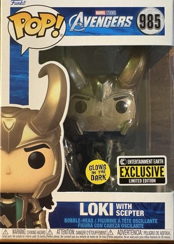 FUNKO POP Avengers Loki with Scepter #985 EE Exclusive Glow in Dark NEW!
