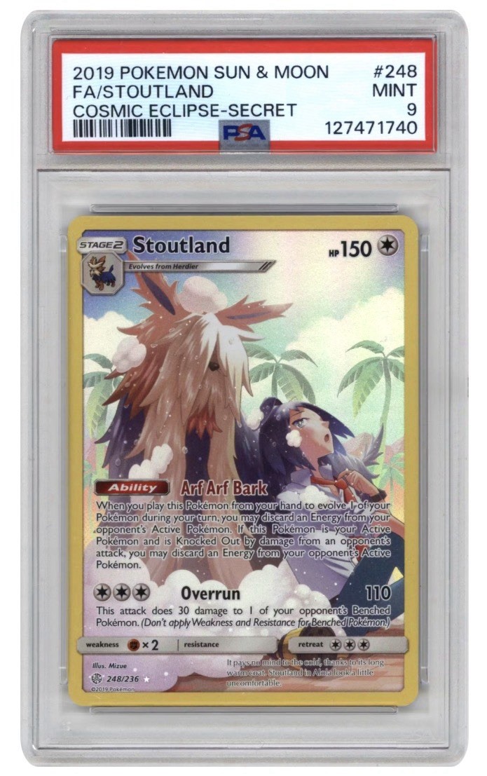 2019 Stoutland Secret Rare Full Art Cosmic Eclipse 248/236 Pokemon Card PSA 9