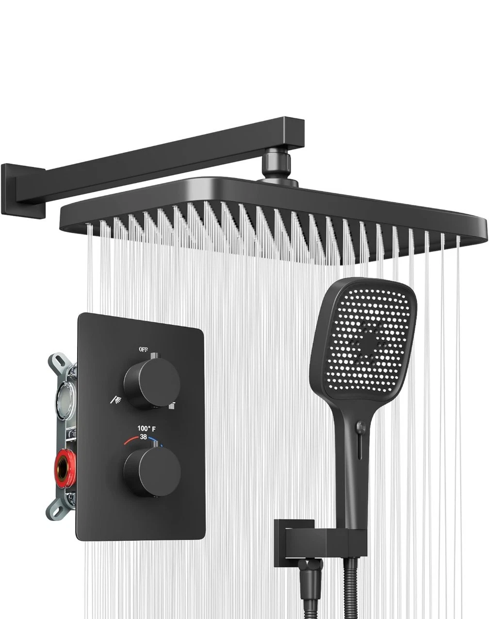 Thermostatic Shower System, 14" High-Pressure Rainfall Shower Head & 4-in-1...