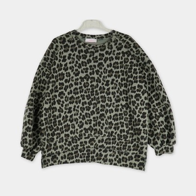 Believe Mode oversized Sweatshirt Damen Gr. 42 44 Grün Leo-Print Boutique Mode