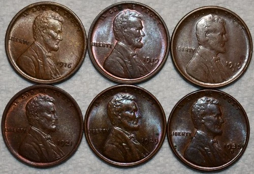 6x AU-UNC Lincoln Cents, 1916-P, 1919-DS, 1921-P, 1929-P, & 1935-D