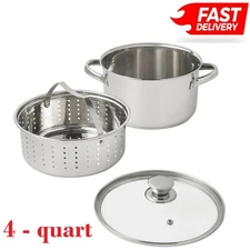 Mainstays Stainless Steel 4-Quart Steamer Pot with Glass Lid, Induction Compatib