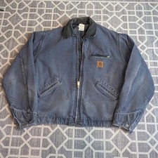 Vintage Carhartt Detroit Jacket J64 PTL Faded Blue Distressed Blanket Lining LG