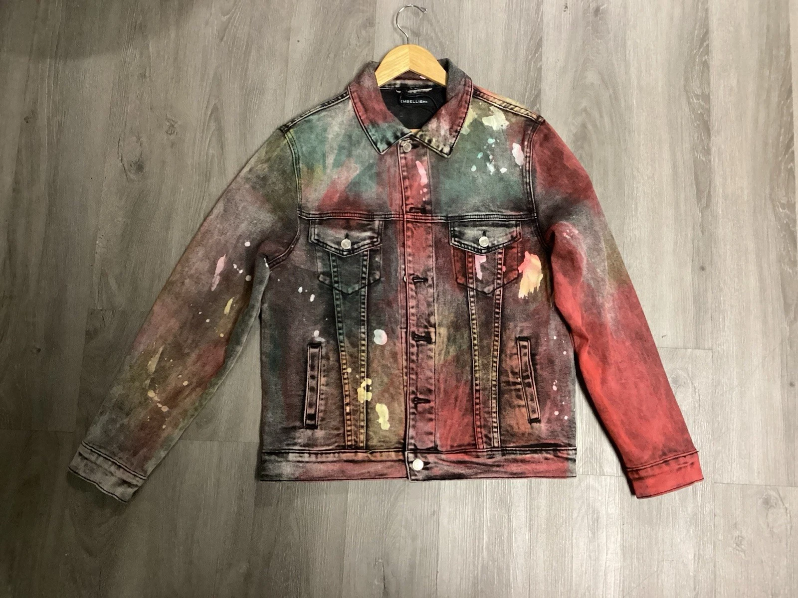 EMBELLISH JEAN JACKET MULTICOLOR MENS SIZE LARGE NEW