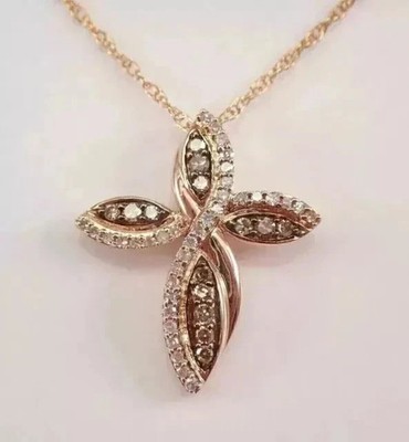 2.00Ct Lab Created Brown Diamond Women's Cross Pendant In 14K Rose Gold Plated