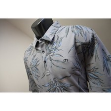 TravisMathew Golf Polo Shirt Mens XL Grey Tropical Leaf Print Short Sleeve