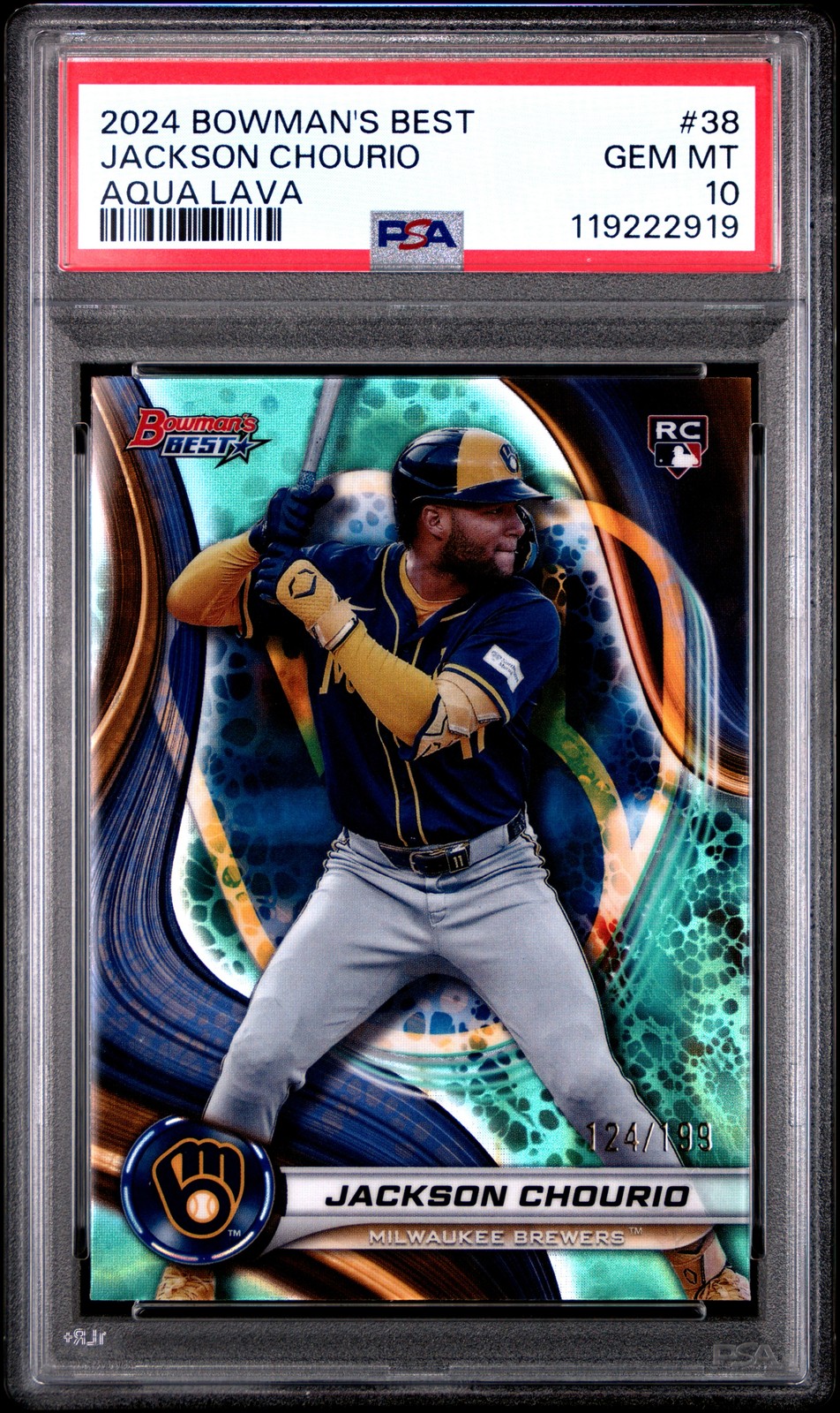 2024 BOWMAN'S BEST AQUA LAVA #38 JACKSON CHOURIO 124/199 PSA 10