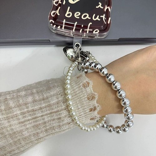 Fashion Pearl Beaded Phone Strap Luxury Wrist Short Rope Phone Accessories - Photo 4 sur 7