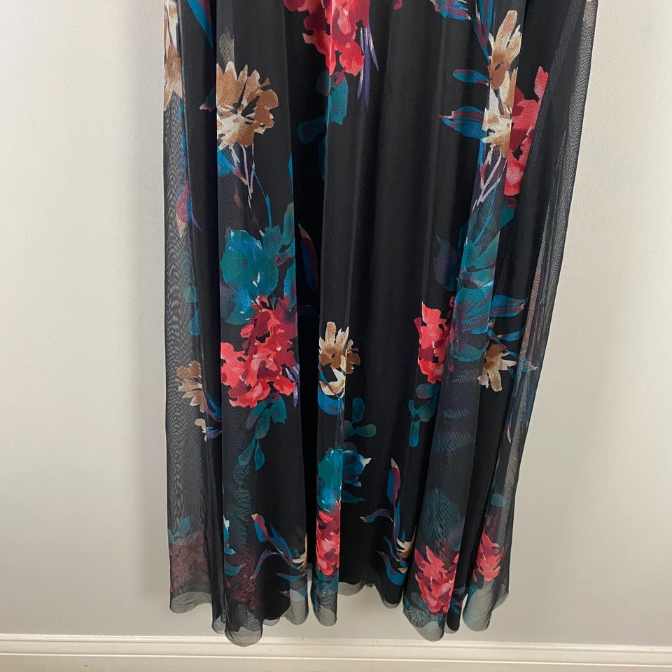Chicos цветочный макси платье размер 3 США 16 XL сетки с подкладкой эластичной без рукавов черный - Изображение 3 из 4