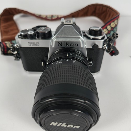 Nikon FE2 35mm Silver Film Camera with 210mm 1.4 5.6 lens Nice - Picture 2 of 16