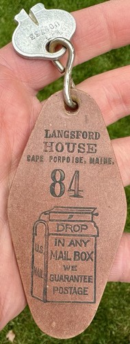 KENNEBUNKPORT, ME Langsford House HOTEL KEY TAG Antique CAPE PORPOISE Maine ROOM